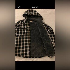 Teen sized medium Plaid Hooded Jacket with Sherpa Lining Windriver